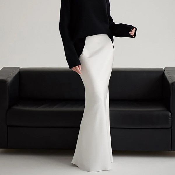 Fashionable Satin Women's Skirt Loose Fit High Waist Elegant Simple Silky Fishtail Long Skirt